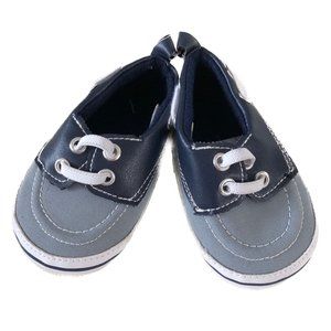 HB Boys Crib Shoes Navy Blue Grey Elastic Lace For Slip On Action 0-6M